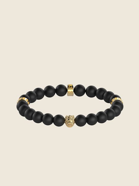 Black Beaded and Gold-Tone Lion Bracelet