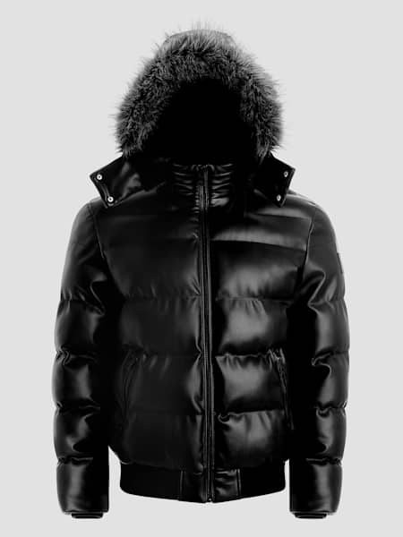 Stretch Faux-Leather Puffer Jacket