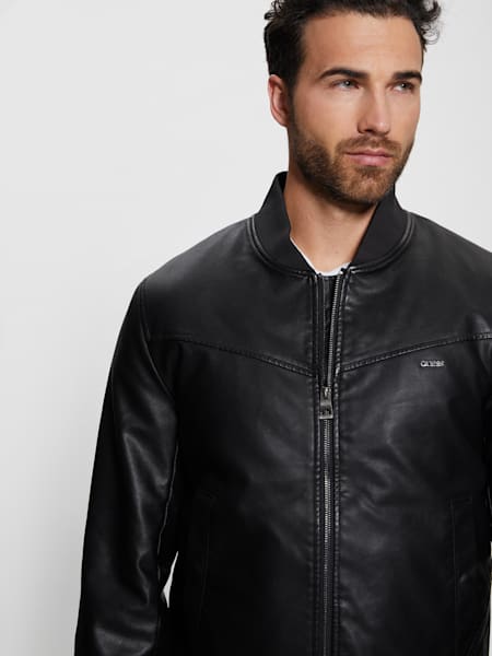 Faux-Leather Aviator Jacket