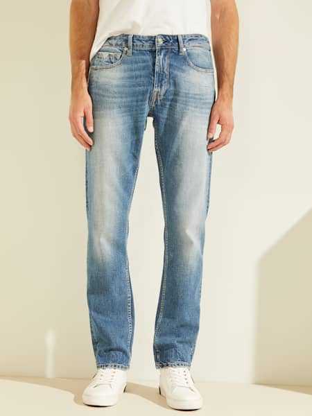 Guess Straight Leg Jeans Men's Size 33 X 32  Blue Jean Distressed Dark Wash