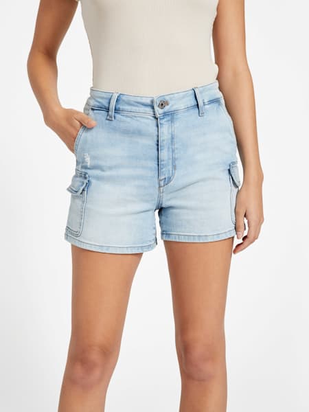 Helena High-Rise Denim Cargo Shorts
