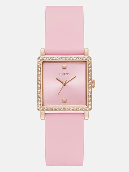 Montre analogique carrée de ton or rose et rose