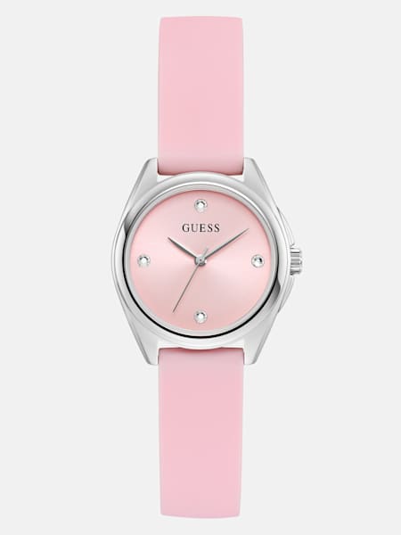 Montre analogique en silicone rose et cristal argenté