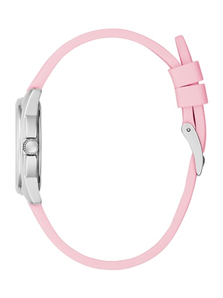 Montre analogique en silicone rose et cristal argenté