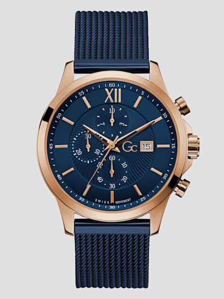 Gc Rose Gold-Tone and Navy Chronograph Watch