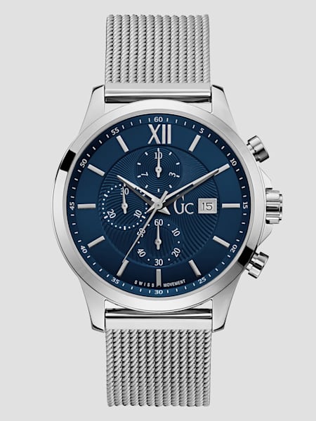 Gc Silver-Tone and Navy Chronograph Watch