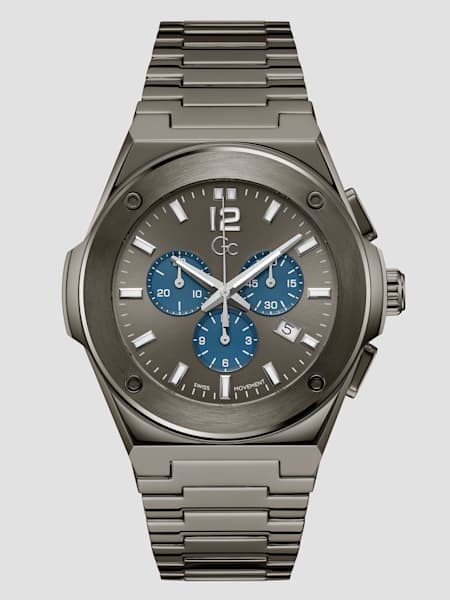 Gc Dark Silver-Tone and Blue Multifunction Watch