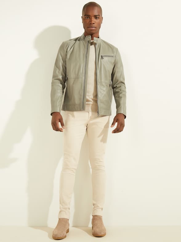 Guess cream leather jacket outlet