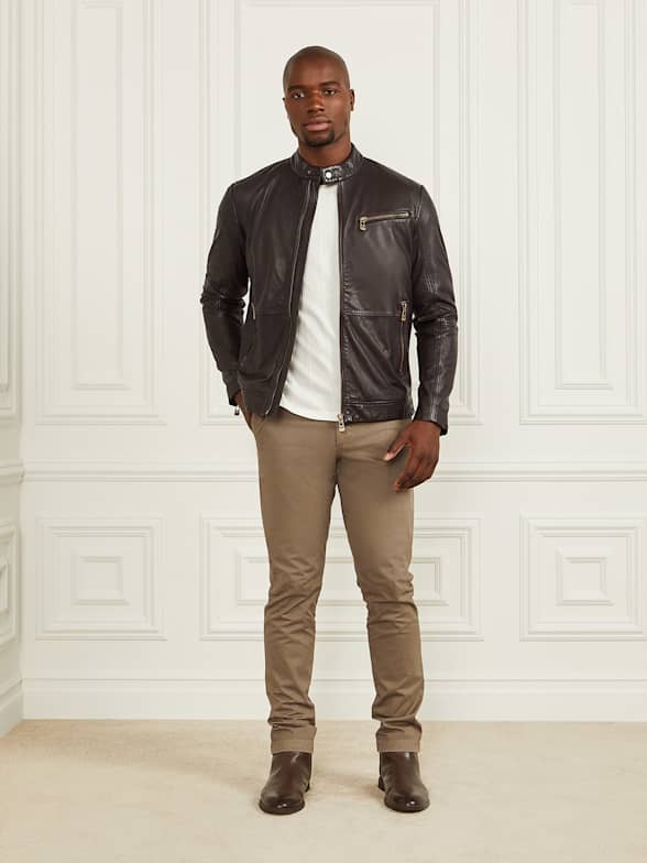 Guess tan leather jacket store