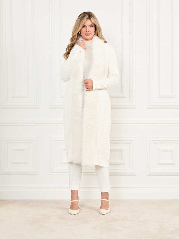 Guess white fur coat clearance