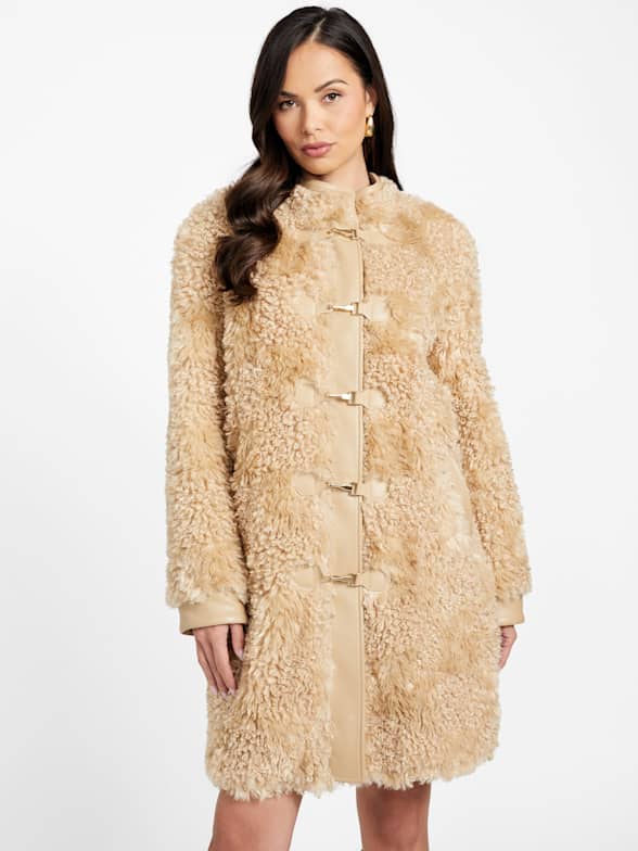 GUESS ベージュファーコート XS Faux Fur | GUESS