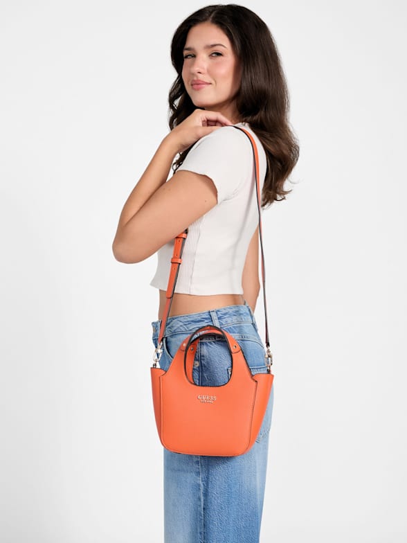 ショルダーバッグ・ポシェット Guess MAUVE Fabric Long Top Handle Shoulder Bag HP1A3A85 GUESS Satchel/Top Handle Bag Purple Bags & Handbags for