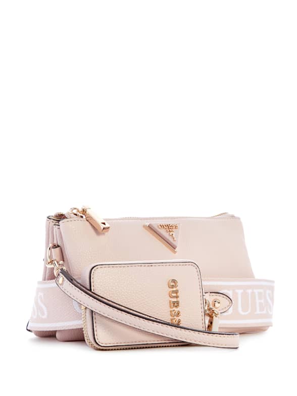 Guess Hensley Mini Crossbody Bag, Guess Logo, Adjustable Strap in Taupe $65