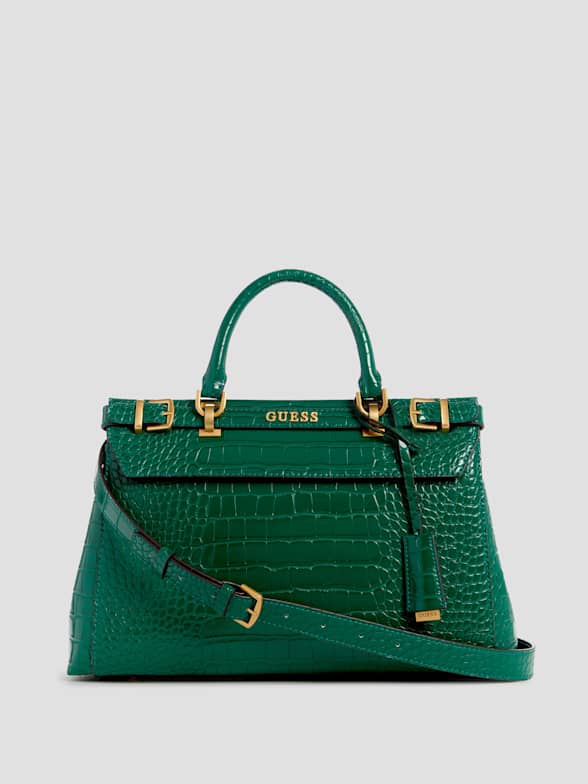 Small hand bag - Bright green faux croc - Ladies