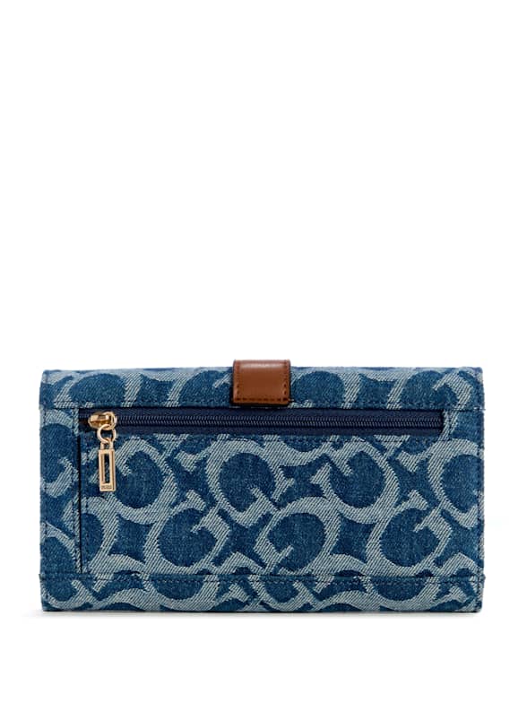 GUESS Factory Women's Aengus Slim Clutch Wallet - Faux Leather, Gold-Tone Logo, 12 Card Slots, Zip Pocket