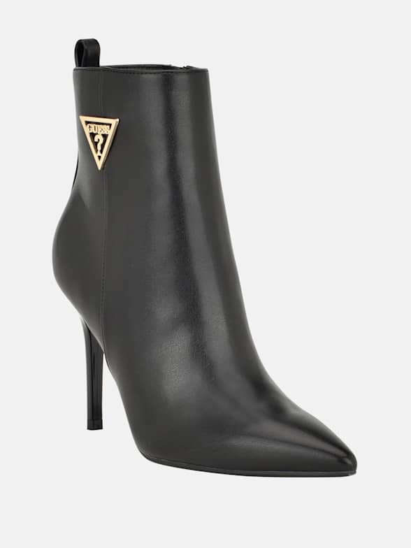 Leather Ankle Boots By Guess Peep Toe Spike Heels Zip Back Retails $98