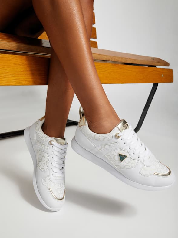 SNEAKERS BECKIE IMPRIME LOGO Blanc GUESS - Baskets Femme Guess - Iziva.com