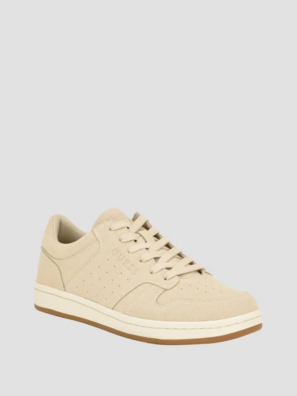 Men's Low Top Sneakers Gold Zipper Casual Shoes Cream