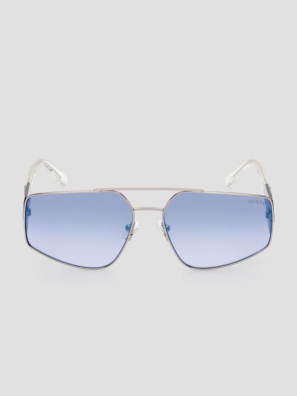 Silver-Tone & Light Blue Aviator Sunglasses, In stock!