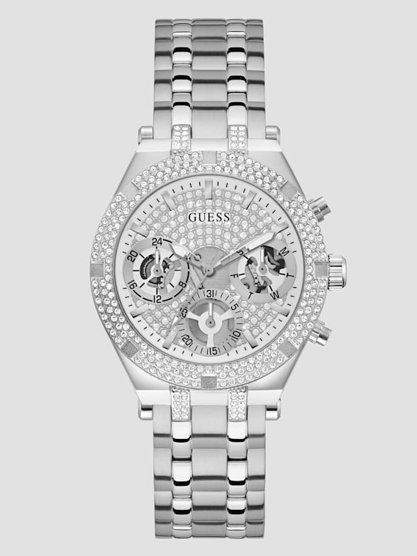 Guess silver sale diamond watch