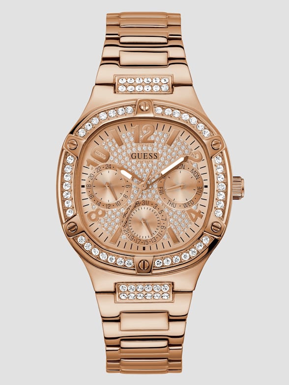 GUESS Women's Rose Gold-Tone and Denim Multifunction Watch - U1057L1 