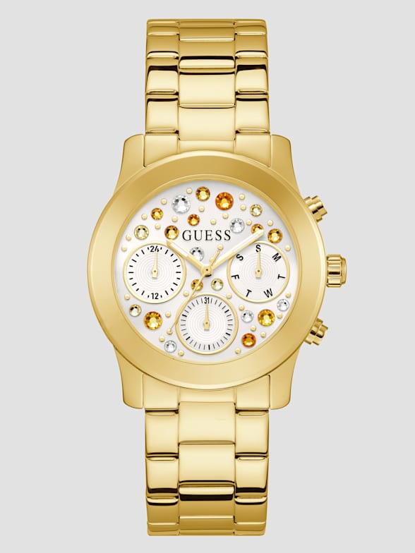Guess ladies silver watch with crystals and glitz dial deals