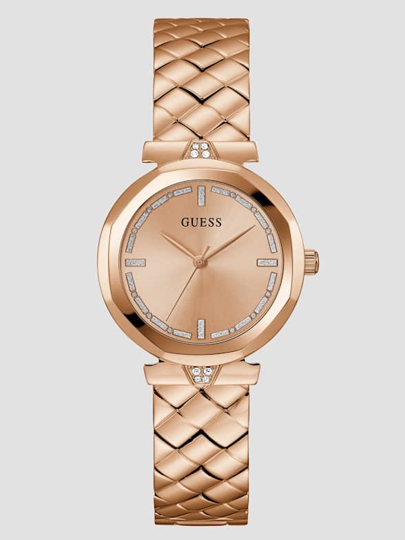 GUESS Women's Rose Gold-Tone and Denim Multifunction Watch - U1057L1 