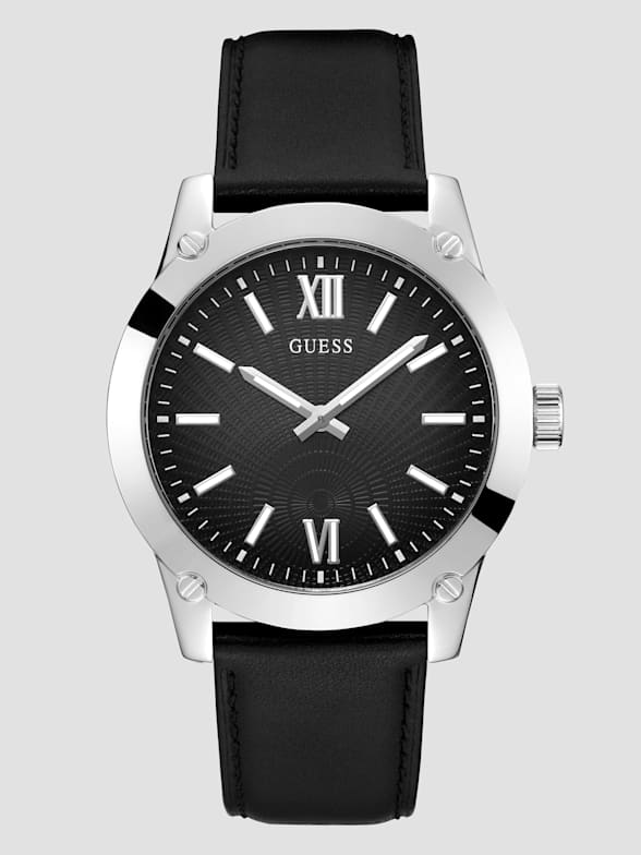 Guess watch black leather strap sale