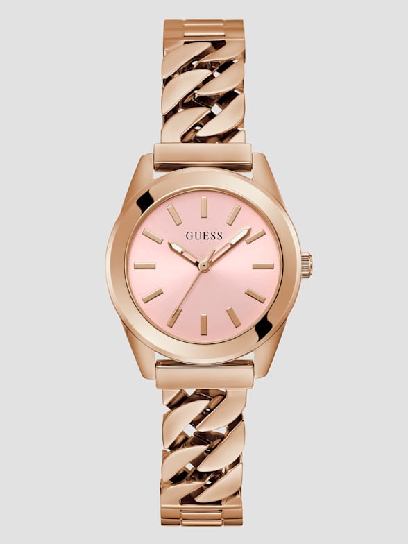 GUESS Women's Rose Gold-Tone and Denim Multifunction Watch