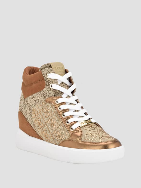 Women's gold guess trainers