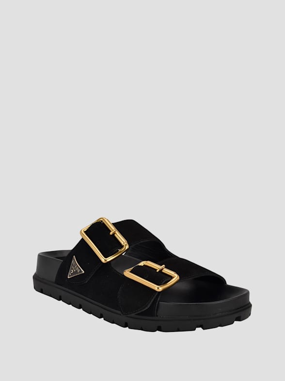 GUESS★ウエッジロゴサンダル Guess Flip Flop Thong Women's Size 8 Wedge Rhinestone Gold