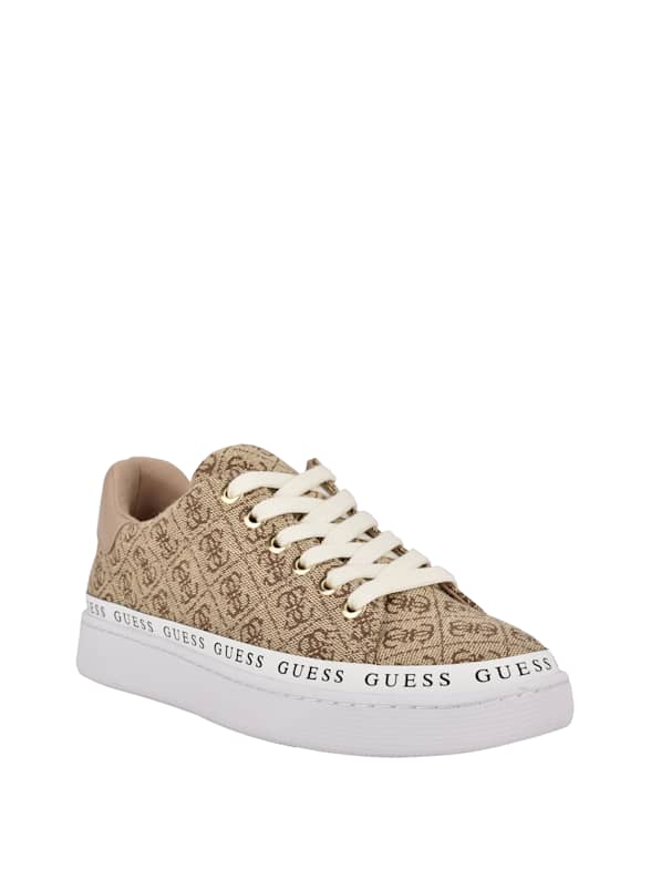 Guess Bikram Active Womens Lace Up Trainers In White Gold Size UK 3-8 