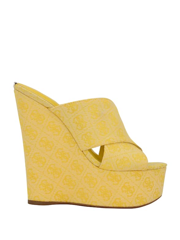 yellow wedge pumps