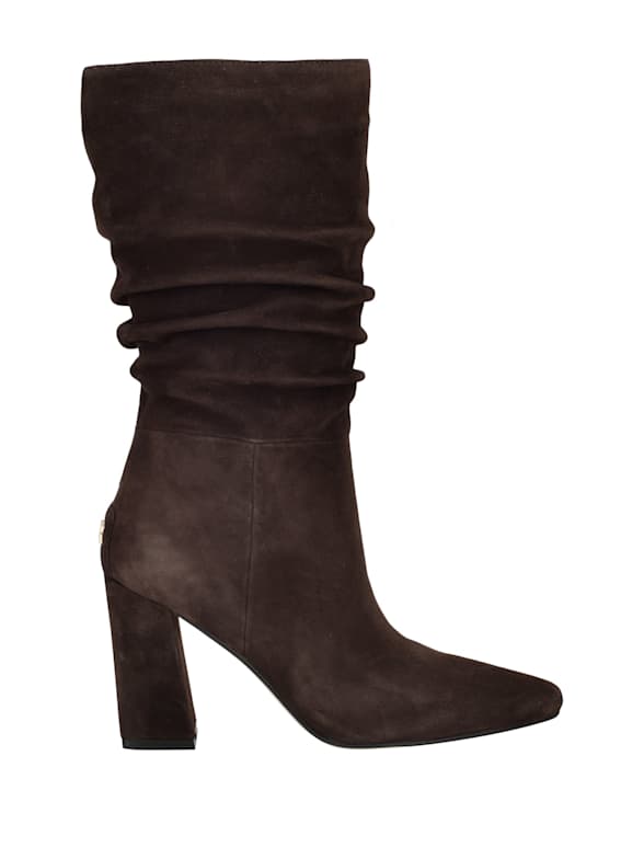 Black Leather-Look Mid Calf Slouchy Boots