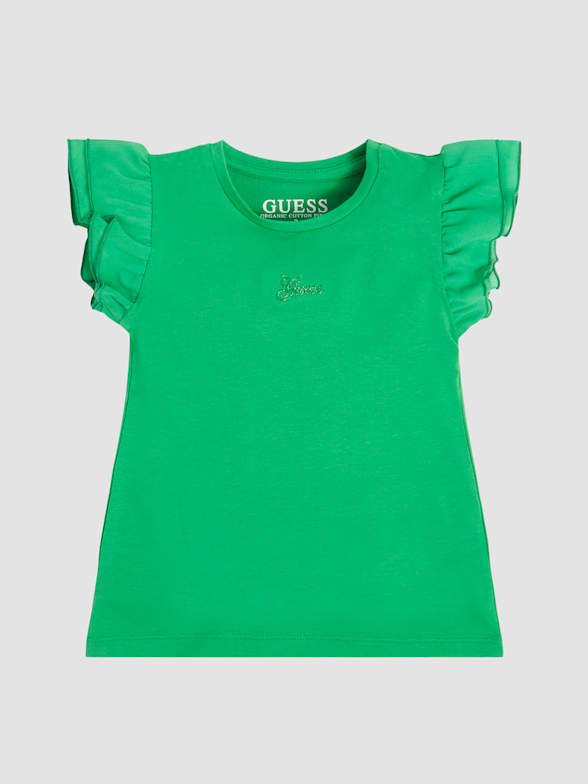 GUESS Little Girl's Glitter-Logo Lettuce-Trim T-Shirt