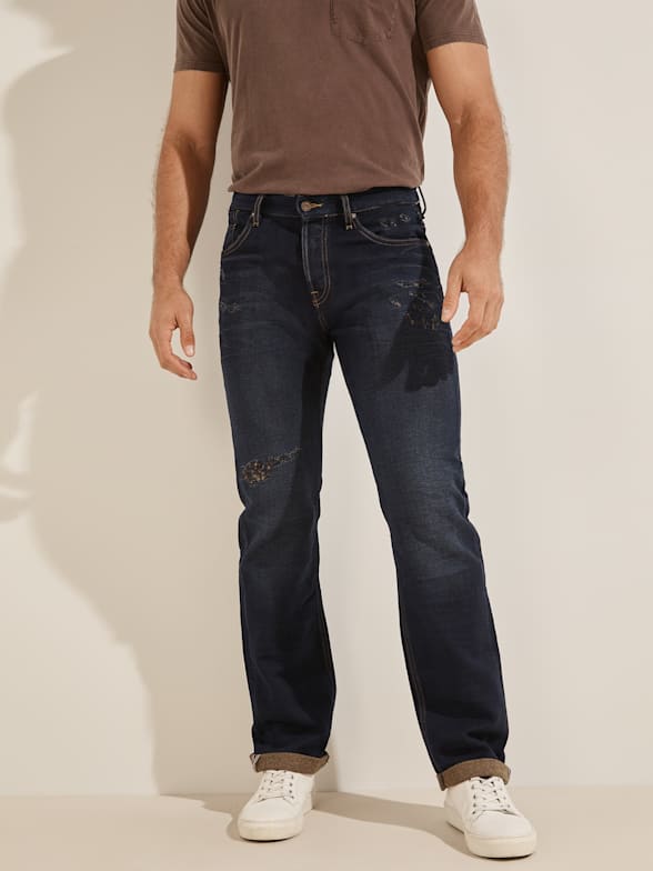 Guess Slim Straight Leg Jeans Mens Size 31 X 32 Ultra Slim Dark Distressed Wash 