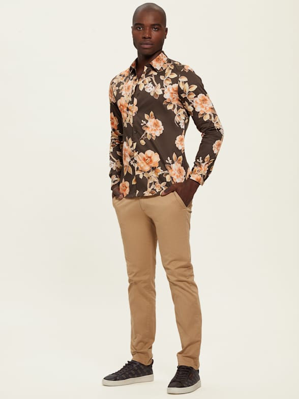 brown floral shirt