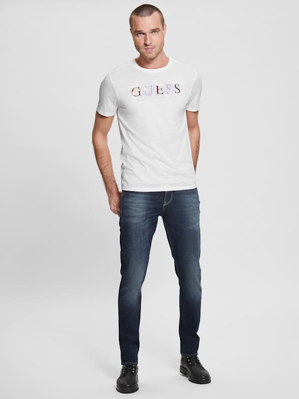 Guess mock neck logo hot sale tee
