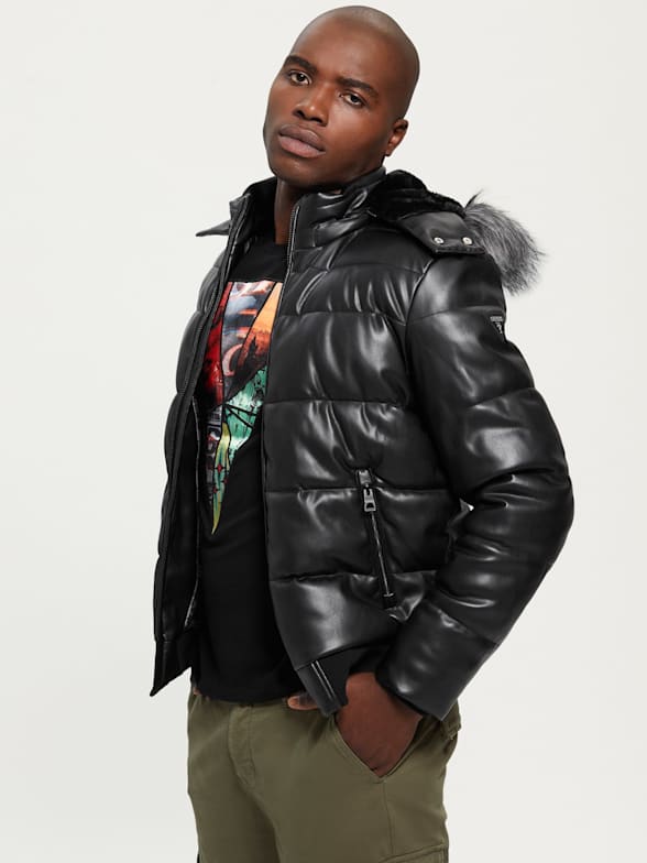 Guess mens puffer jacket black clearance