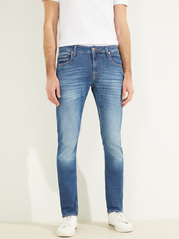 Guess Slim Straight Leg Jeans Men Size 34 X 32 Vintage Distressed Light Wash 
