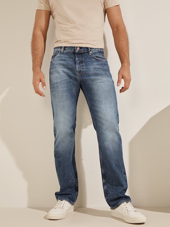 Guess Slim Straight Leg Jeans Men's Size 36 X 30  Distressed Light Wash