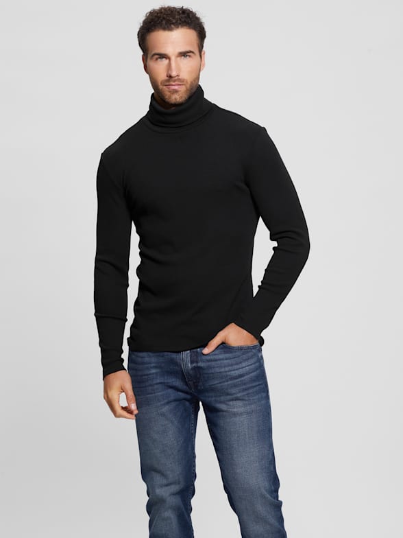 GUESS Men's Long Sleeve Logo Jacquard Knit Crew