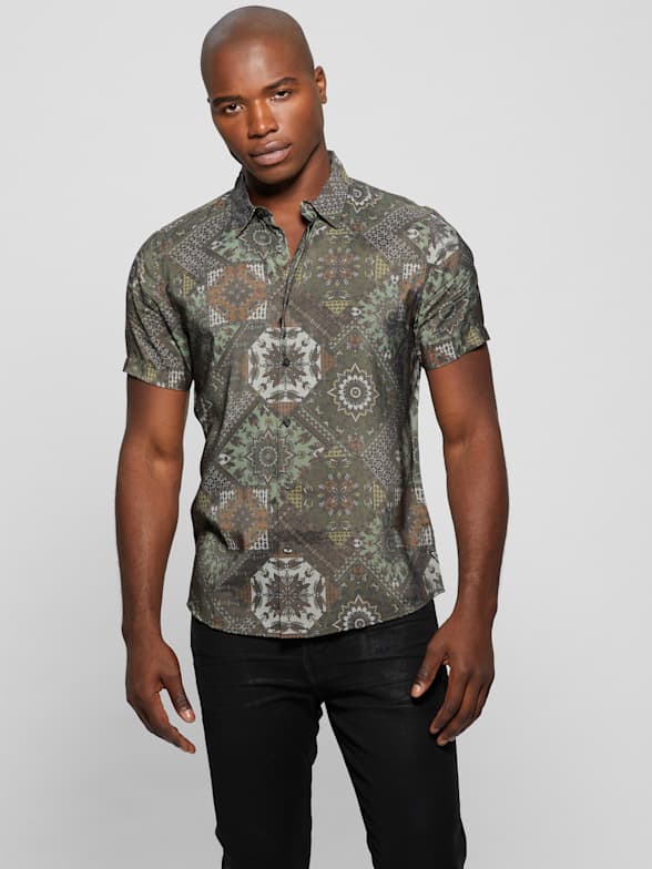 River Island Tape Tiger Print Revere Shirt in Blue for Men