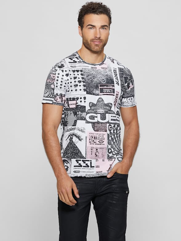 MENS WHITE CROSBY REFLECTIVE PRINT GRAPHIC TEE
