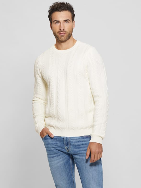 GUESS Men's Long Sleeve Logo Jacquard Knit Crew