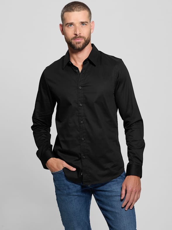 Button Up Shirt Men Black Gold Graphic Contrast Party Long Sleeve