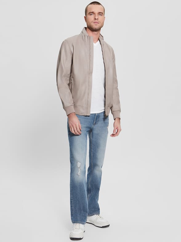 Guess white best sale leather jacket mens