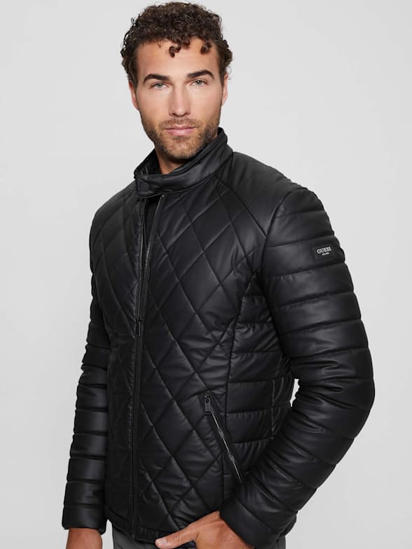 Men's 3/4 Length Black Leather Jacket - Winter Leather Coat