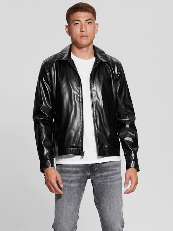 Guess leather jacket sale with fur