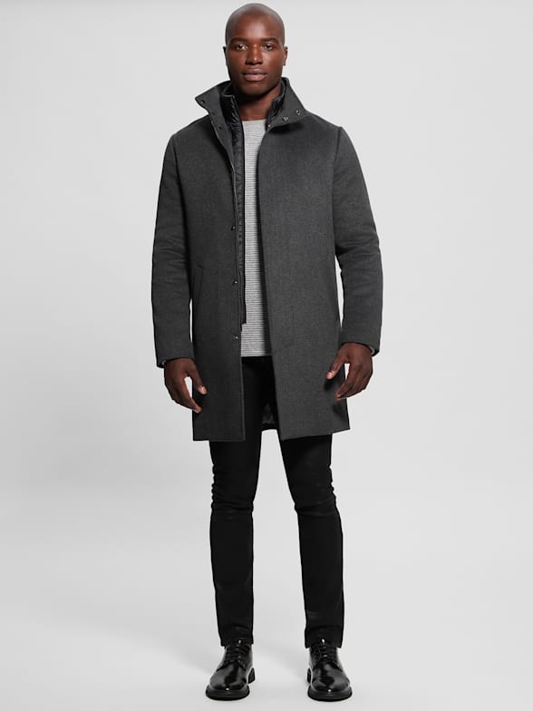 Guess men's wool coat with hood clearance